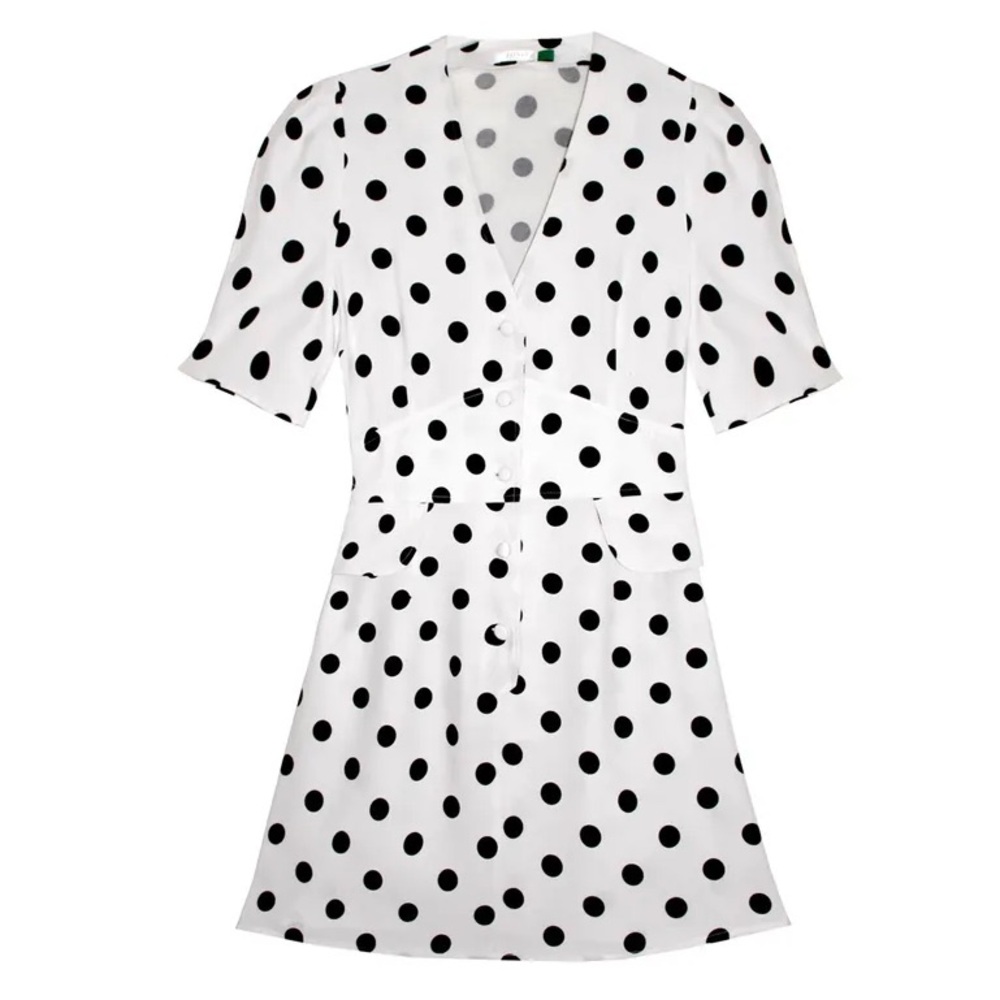 RIXO London Laura Button Down Mini Dress in Black & White Polka Dot XL - Picture 4 of 12